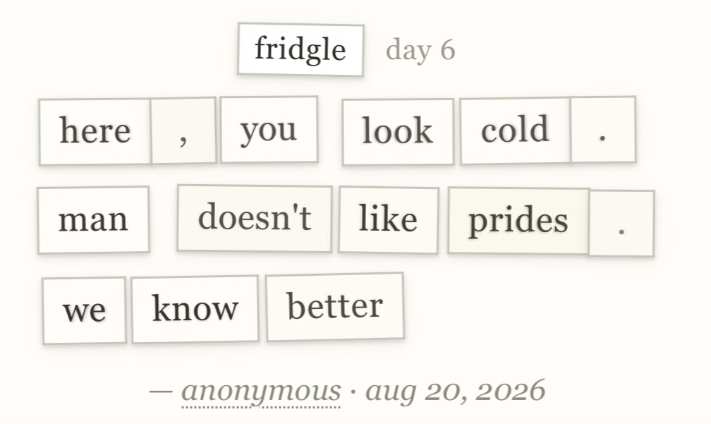 fridgle day 6 · aug 20, 2026