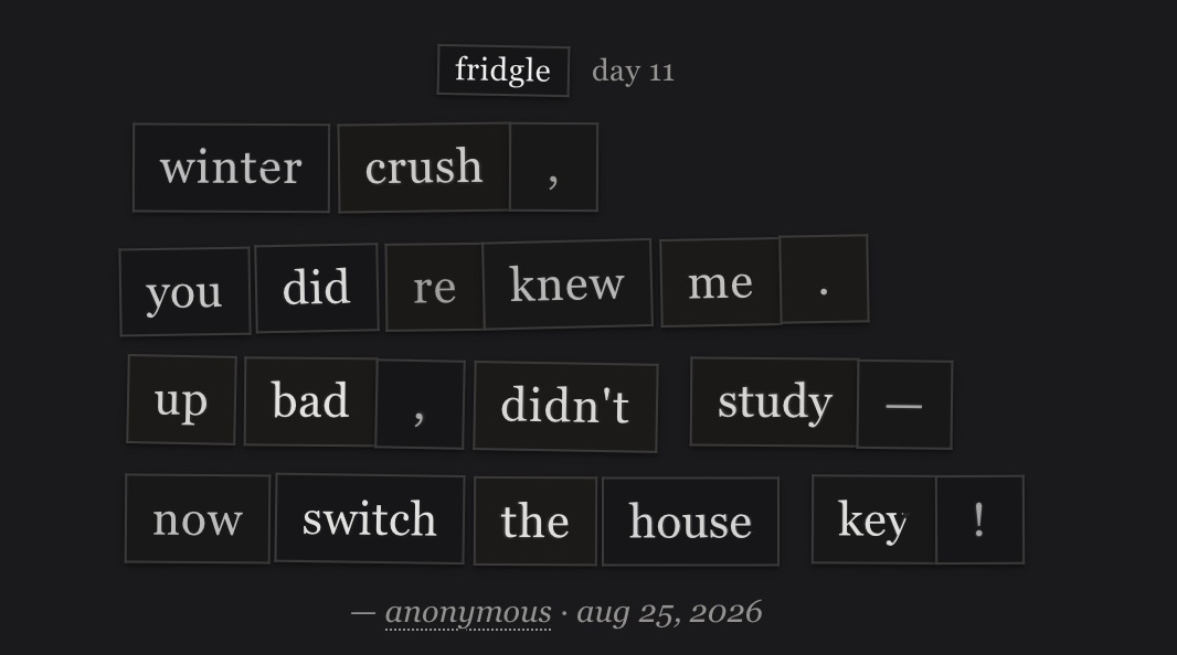 fridgle day 11 · aug 25, 2026