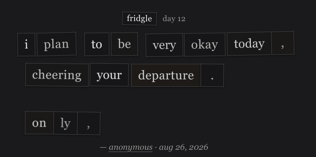 fridgle day 12 · aug 26, 2026