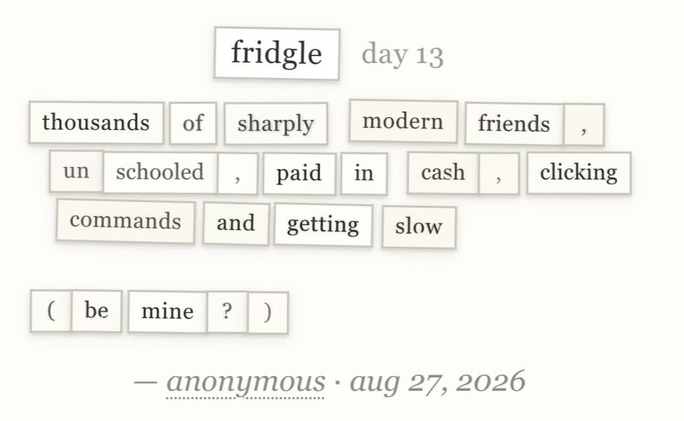 fridgle day 13 · aug 27, 2026