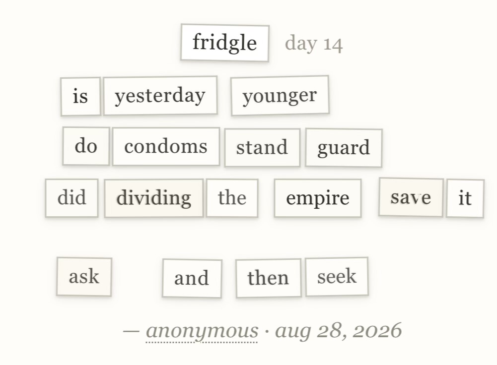 fridgle day 14 · aug 28, 2026