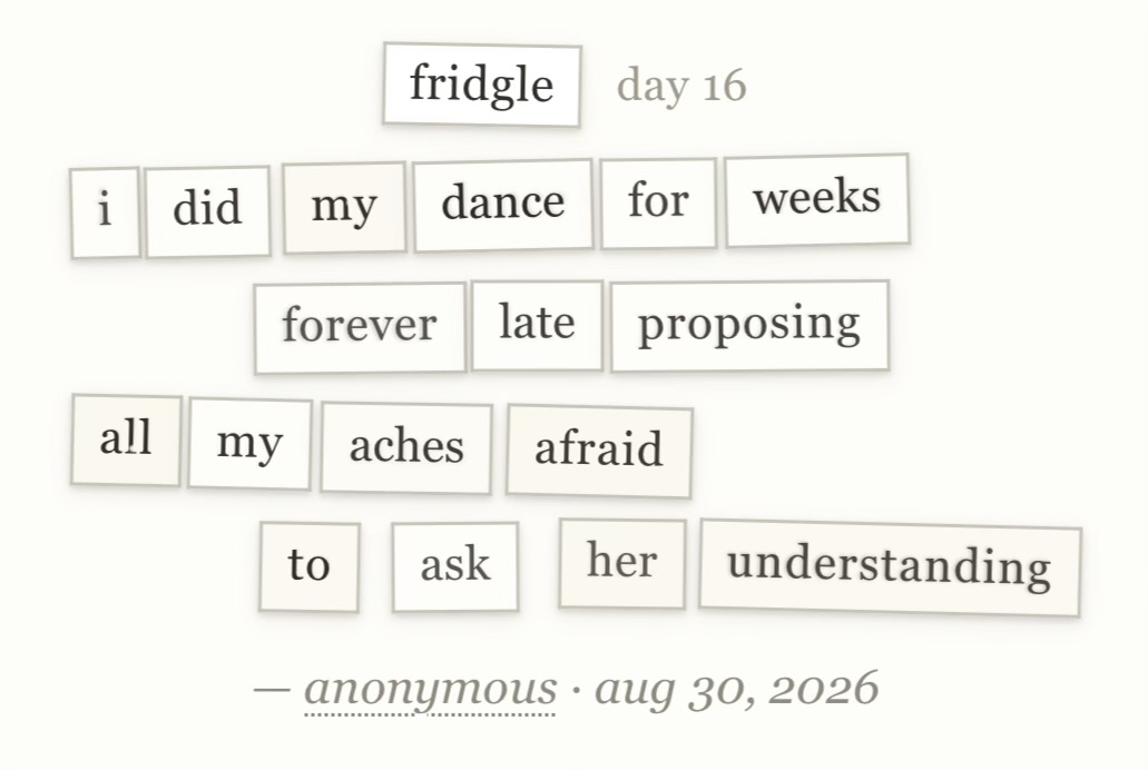 fridgle day 16 · aug 30, 2026