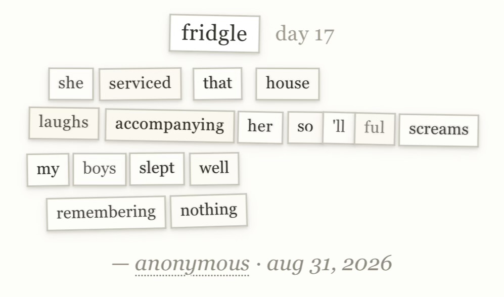 fridgle day 17 · aug 31, 2026