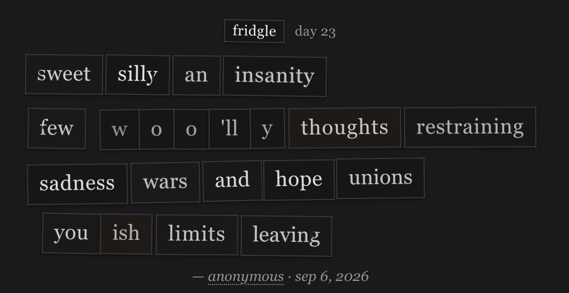 fridgle day 23 · sep 6, 2026